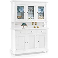 InHouse srls Mueble cristalera- Estilo Clasico- en Madera Maciza y MDF con Acabado Blanco Mate - Medidas 158 x 47 x 213…